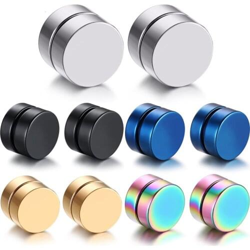 2pcs Punk Mens Strong Magnet Magnetic Ear Stud Set Non Piercing Earrings Fake Earrings Gift for Boyfriend Lover Jewelry