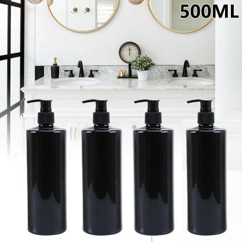 4pcs Refillable 500ml Empty Lotion Pump Bottles For Gel Soap Dispenser Shampoo Black Flat Shoulder Pressing Lotion Bottle Set