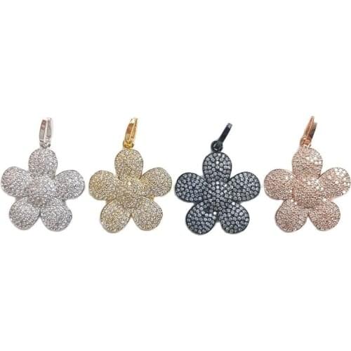 5pcs Cubic Zircon Flower Pendant Necklaces For Women Jewelry Gold Silver Flower Charm Zircon Pave Mega Floral Pendant Findings