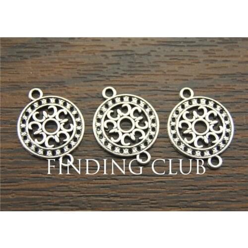 50 pcs Silver Color Round Filigree Pattern Connector DIY Metal Bracelet Necklace Jewelry Findings A1134