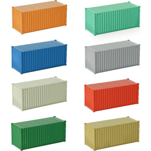 8pcs Different Colors HO Scale 1:87 20ft Blank Shipping Container Model Trains 20' Cargo Box No Print Pure Color C8720