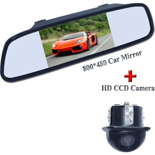 Promotion For 2 in 1 HD CCD car rear view parking camera + 5" HD 800*480 Car Mirror Monitor rear monitor