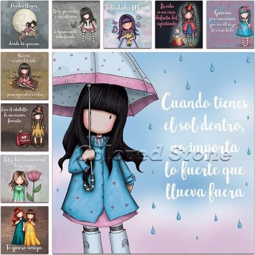New Diamond painting Cartoon girl child doll Text flower umbrella 5D DIY Full Square Drill embroidery Round mosaic Drawing GG29