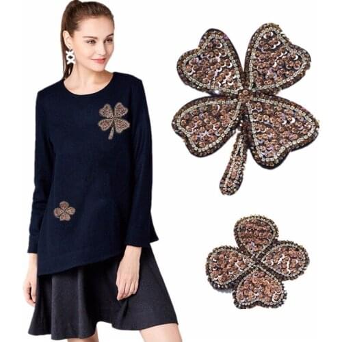 Large 4 leaf grass accessories Handmade beaded rhinestone patch cloth coat Coat jacket DIY accessories