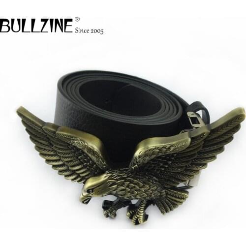 Bullzine Zinc alloy Retro Flying Eagle jeans gift Belt buckle Pewter finish free PU belt FP-01247-1 drop shipping