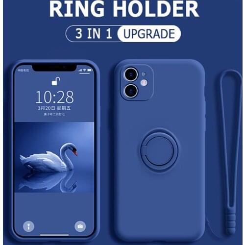 Magnetic Ring Holder Liquid Silicone Phone Case For iPhone 12 Pro 11 Pro Max XR XS Max X 7 8 Plus Stand Strap Case For iPhone 12