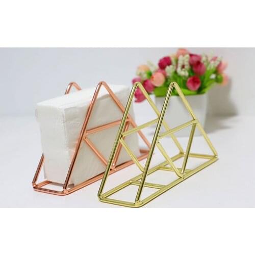 Paper Towel Holder, Hollow Out Triangle Storage Rack Desktop Decor for Home Restaurant, Gold/Rose Gold