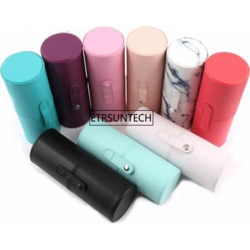 10pcs Empty Brush Holder Tube Portable Travel Makeup Brushes Cylinder Holder Cosmetic Organizer PU Leather Storage Container