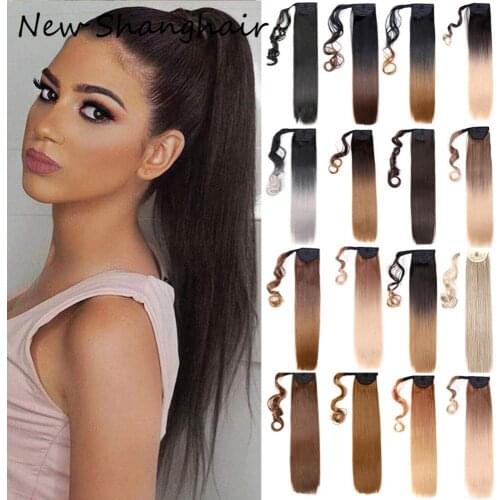 New Shanghair 22" Long Straight Ponytail Hair Synthetic Drawstring Ponytail Clip in Hairpiece Black Ponytail for Black Women