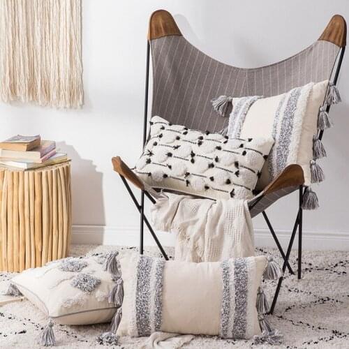 Farmhouse Embroidery Geometry Throw Pillow Case Countryside Style Cushion Cover Rustic Handmade Throw Pillow Hold Pillow cover