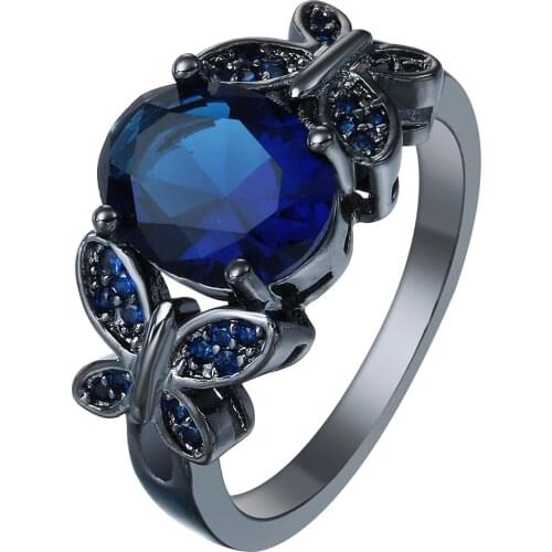 Hainon Butterfly Shape Vintage Black Gold-Color Promise Rings Jewelry Princess White Red Blue Cubic Zircon Ring for Wedding