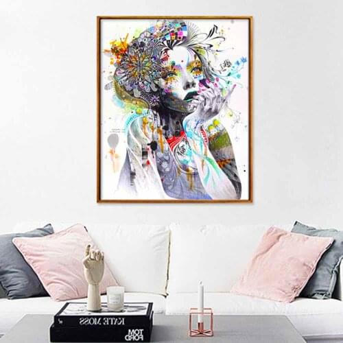 HAOCHU Colorful Flowers Girl For Living Room Home Decor Painting Print Poster Simple Nordic Wall Picture Canvas Painting