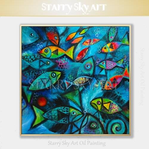 Skilled Artist Hand-painted High Quality Beautiful Abstract Finishes Oil Painting on Canvas Fine Art Colorful Fish Oil Painting