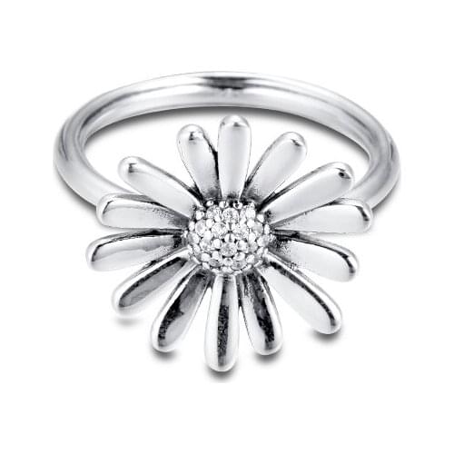 Pave Daisy Flower Statement Ring 925 Sterling-Silver-Rings DIY Fashion Feamle anillos European Jewelry For Women