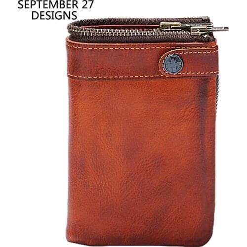 Genuine Leather Short Wallet Men Multifunctional Male Bifold Clutch Coin Purses Cowhide Handmade Retro Mens Credit Card Wallets