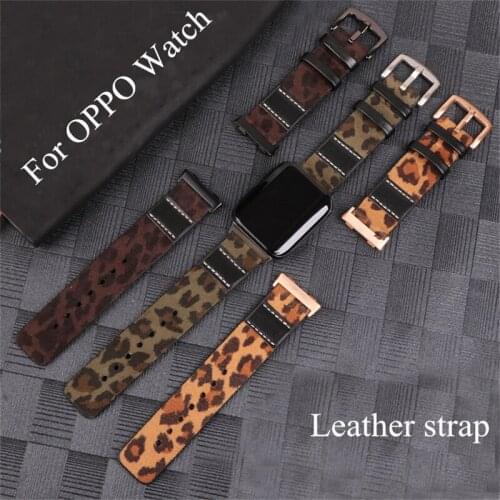 41mm 46mm Leopard Leather Strap For OPPO Watch Women Men Leather Watch Bracelet For OPPO Watch Band