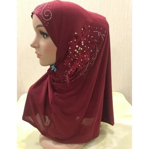 Summer Ice Silk Instant HIJAB Turban Chic Embroidery Flower One-piece Hijab Caps Headscarf Islamic Headwear For young Girls