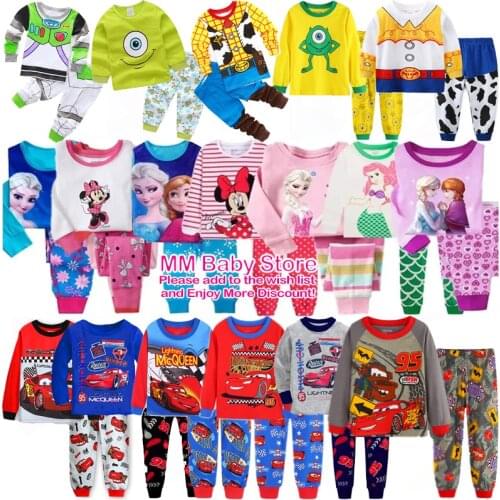 HOT 2pcs/set Childrens Pajamas Sets Girls Boys Anna Elsa Cartoon Cars Minnie Mickey Kids Pyjamas Baby Boy Clothes