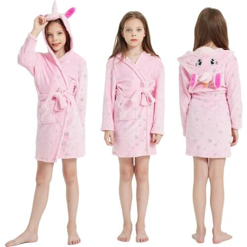 Cute Unicorn Onesies Bathrobe Winter Kigurumi Onesies Kids Nightwear Anime Costumes Children Flannel Girls Sleepwear Pajamas
