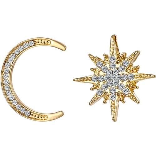 Fashion Asymmetric Star Crystal Earrings For Women Geometric Gold Moon Dangle Earrings Female Wedding Jewelry Gift