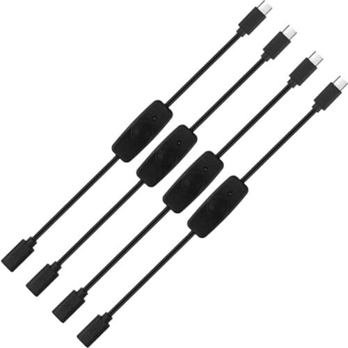 Power Switch USB Type C with Indicator Light Male to Female USB-C Extension Cable Switch for Raspberry Pi 4B 4Pcs Retail