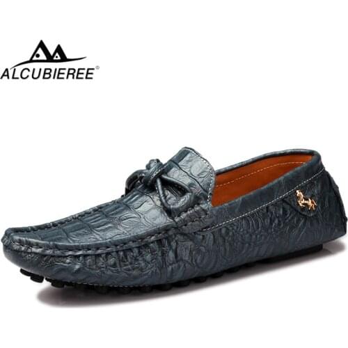 ALCUBIEREE Summer Mens Slip-on Loafers Footwear Men Split Leather Moccasin Casual Driving Shoes Lightweight Gommino Boat Shoes