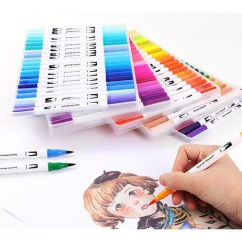Color Marker Set Dual Tip Brush Marker Pen Color Marker Sets Water-Based Color For Liner Sketch Drawing Writing Book Note Art