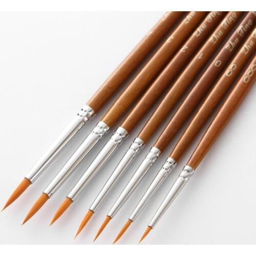 7pcs Draw Paint Brushes Kit Set Artist Paintbrush Nylon Hair Pointed Round Pen Detail Paint Brush for Watercolo Oil Painting