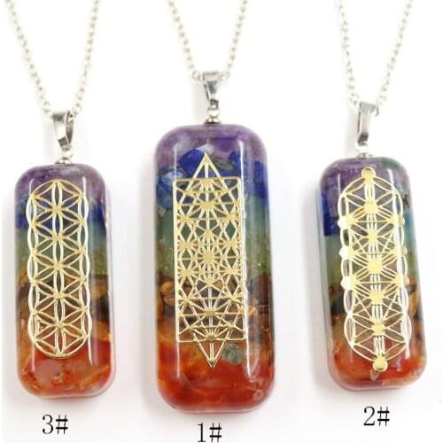 New Natural Crystal Ogan Rectangular Chakra Crystal Healing Ogan Energy Stone Fashion Necklace Pendant Men And Women Jewelry