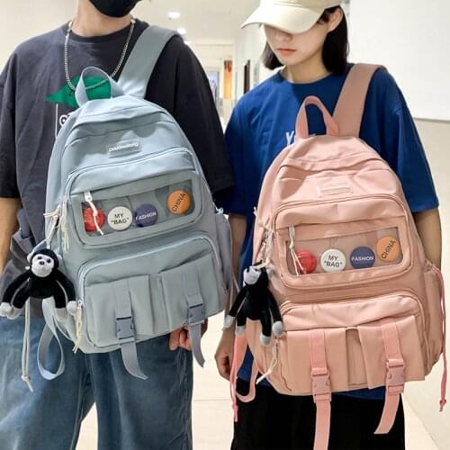 JULYCCINO New Solid Color Double Pocket Buckle Backpack Women Waterproof Student Bag Teenage Girl Boy Schoolbag College Backpack