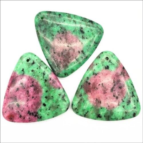 3pcs natural epidote stone pendants natural semi precious stone jewelry pendants teardrops wholesale jewelry tiangle shape