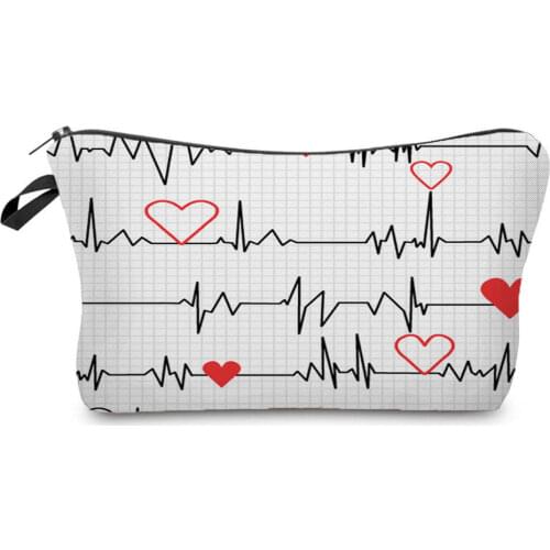 Nurse ECG Printed Portable Storage Handbags Fashion Womens Makeup Bag Practical Cosmetics Bags for Lady Small Toiletry Bags