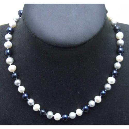 SALE 6-7mm White and black and gray round Natural Freshwater PEARL 17" Necklace -5900 Wholesale/retail Free shipping