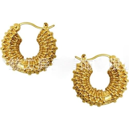 Simple three-dimensional woven layer plated round earring earrings retro earrings hoops wholesale Europe and America