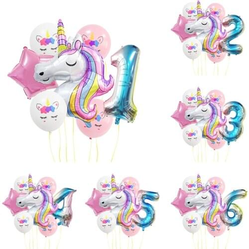 Rainbow Unicorn Party Balloons Unicorn Birthday Decoration Number Balloon Kids Birthday Wedding Party Balloons Globos