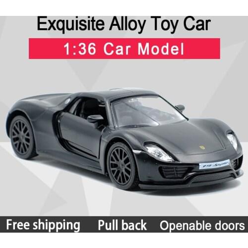 RMZCITY1:36 918Spyder Cool Black Sports Car Alloy Diecast Classic Car Model Toy With Pull Back For Children Gifts Toy Collection