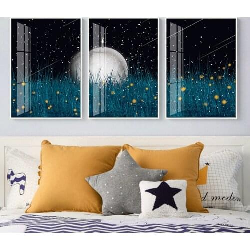 Modern Lawn night A boy standing on a silve ball meteor Canvas Art Poster Print Wall Picture for Living Room nursery room Decor