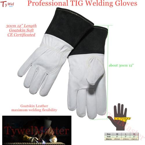 TIG Welding Gloves Soft Sensitive 30cm(12") Goatskin Gloves Cowhide Cuff CE Certificated High Quality Welding Gloves