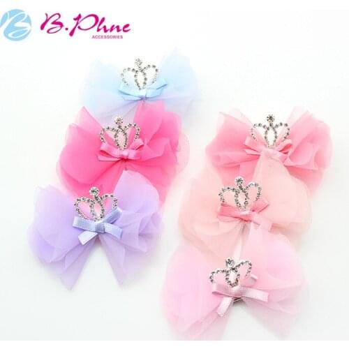 10pcs Pet headdress Princess crown hair ornament hairpin Dog safety net yarn bowknot hairpin wholesale