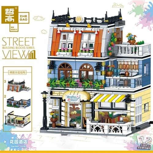 Zhegao QL0940 1316PCS City Stree View Series Garden Hotel Building Block Architecture Model Brick Toy for Children