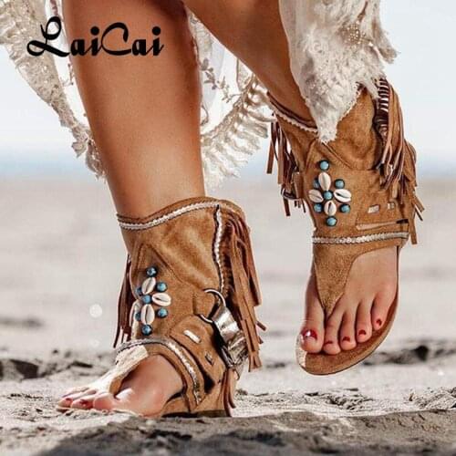 Hot Sale New Tassel Flat Toe Sandals' Large Size Beaded Comfortable Lightweight Sandal Boots Shoes Sandals Women