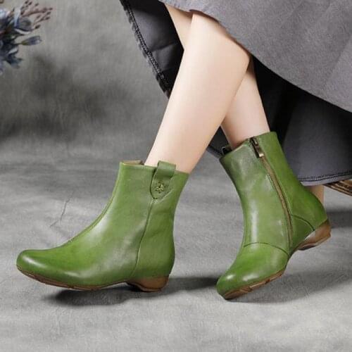 Female Genuine Leather Shoes Women Boots Round Toe 2021 New Autumn Winter Flat with Retro Zip Handmade Concise Platform Boots