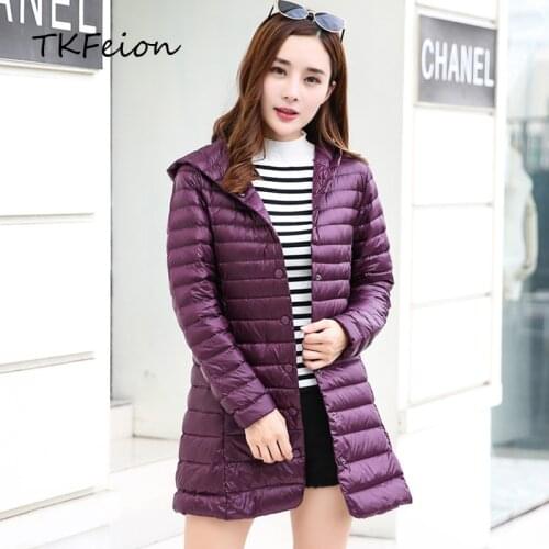 Womens Spring Autumn Jackets Long Style 2019 Fashion Ladies Slim Hooded Coats Warm Duck Down Female Overcoat Factory Outlets 4XL