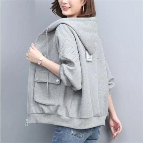 Sweater Shirt Hoodie Spring Autumn Jacket Womens 2021 New Loose Wild Letter Embroidery Casual Hooded Cardigan Zipper Top