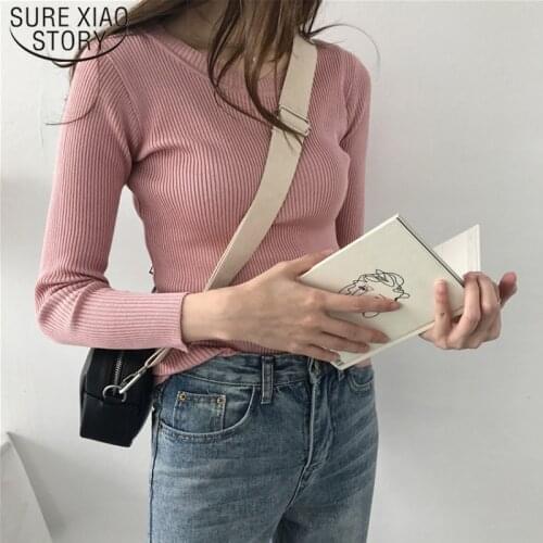New Casual Autumn Winter Slim Pink Knitted Sweater Women Clothes Black Pullover Tops White Thin Sweaters Pull Femme 6821 50