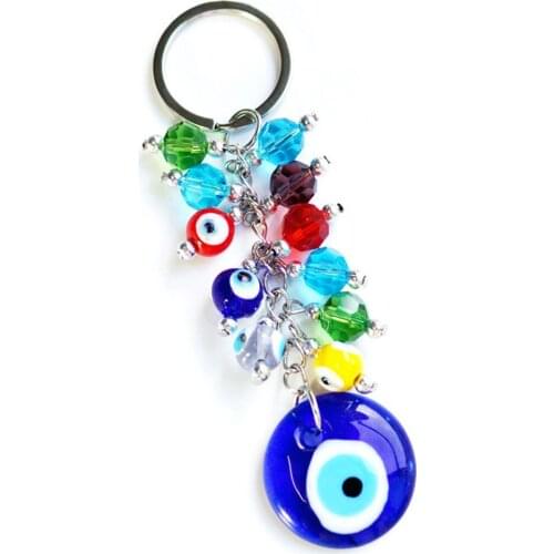 1PC Turkish Blue Eyes Keychain Turkey & Greece Artificial Crystal Bead Handmade Colorful Glass Beads Bag Alloy Pendant