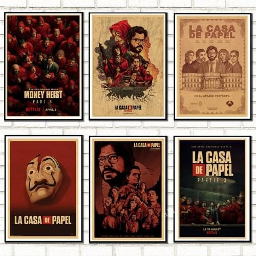 2020 Spanish suspense movie La casa de papel retro style kraft paper poster banknote house wall wall art decoration poster