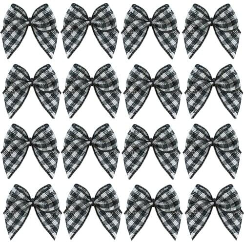 25pcs Mini Gingham Ribbon Bows Appliques DIY Accessories - Black/White