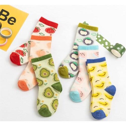 3 Pairs Kids Girl Elastic Socks Cotton Long Tube Baby Girls Socks New Autumn Sokken For Children Fruits Socks Accessories