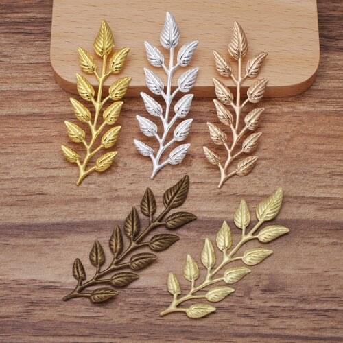 50pcs 19x64mm Brass Leaf Connectors Filigree Wraps Leaves Charm DIY Hand Made Accessories For Jewelry Making